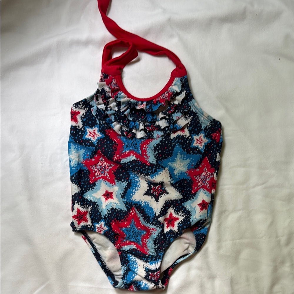Star Patterned Swimsuit with Red Strap
